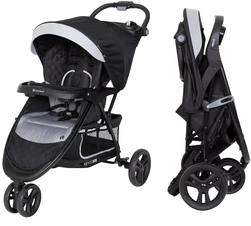 full-size stroller open and folded
